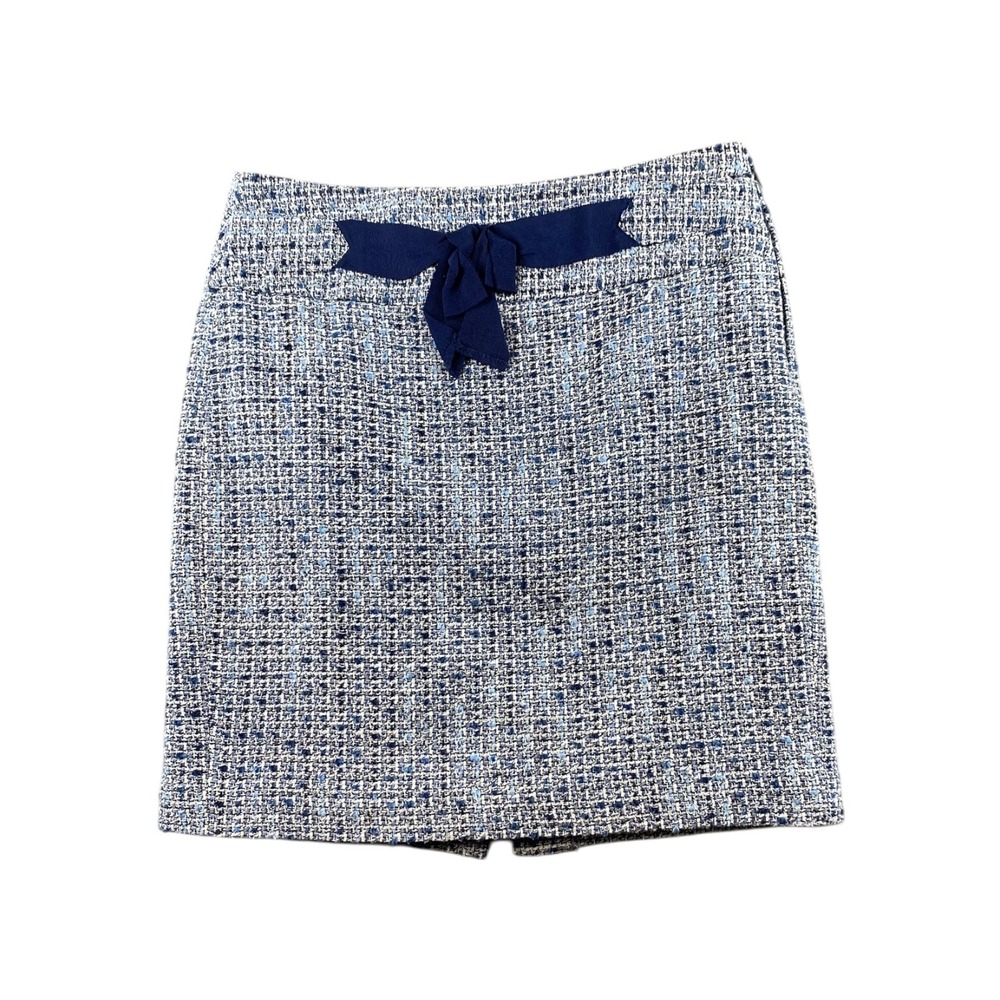 LOFT Blue Tweed Mini Skirt with Bow Detail Size 2‎ Boucle A-Line
